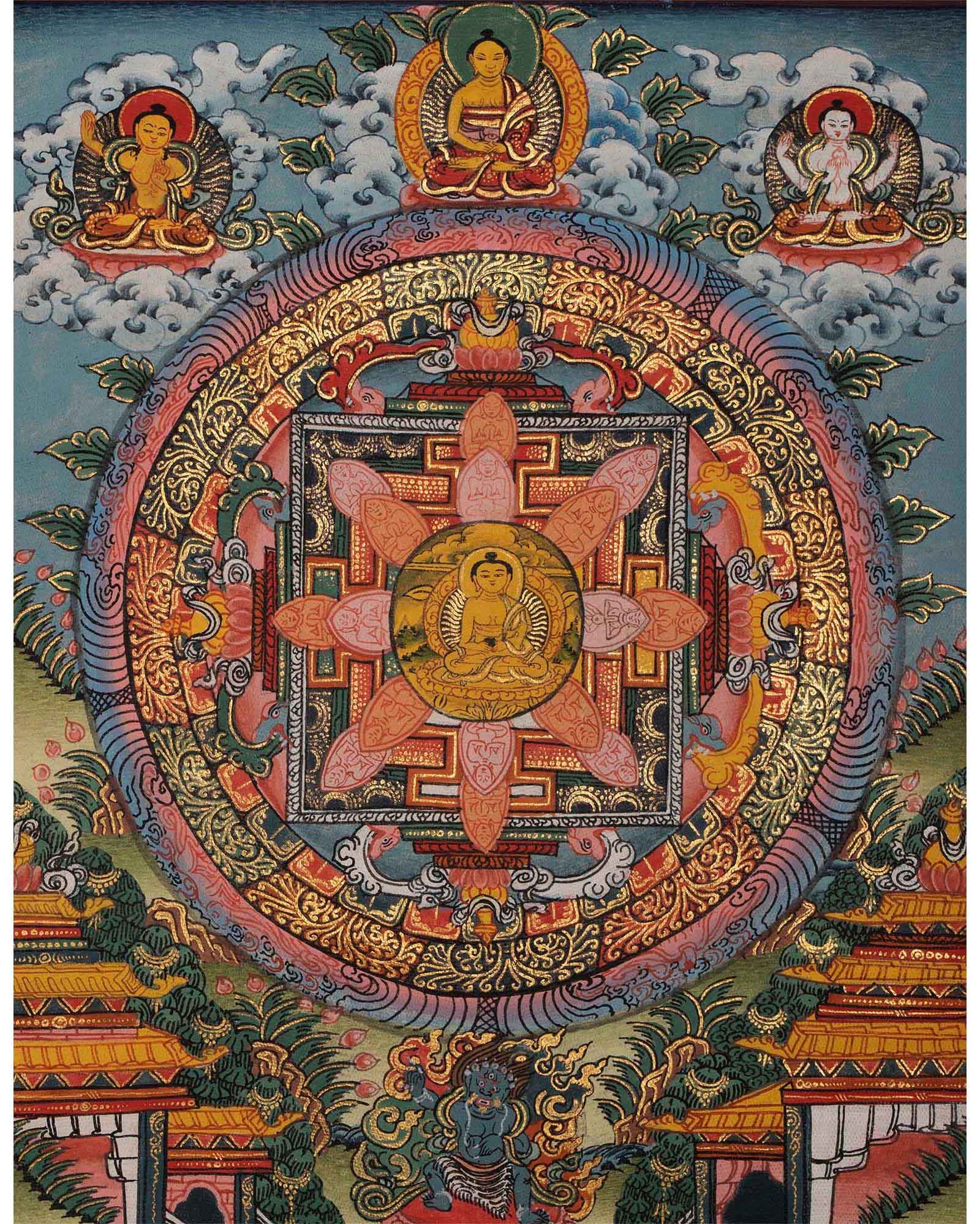 Buddha Mandala Thangka with Boddhisattavas | Himalayan Religious Paint