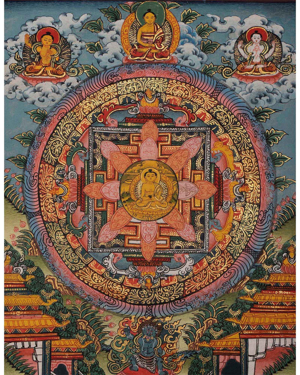 Buddha Mandala Thangka with Boddhisattavas | Himalayan Religious Painting