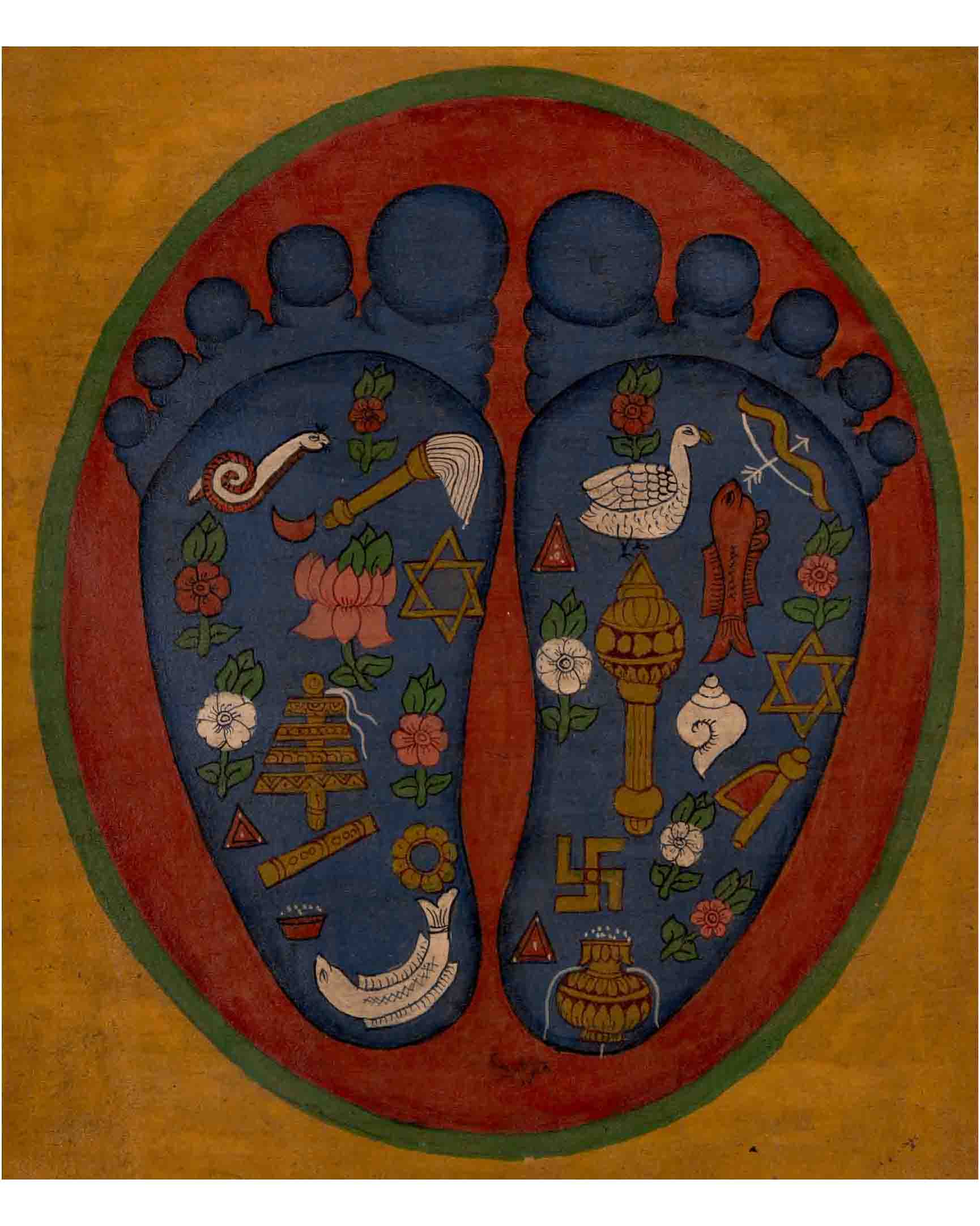 Buddha's Feet Thangka | Laden with Auspicious Signs | Religious Wall Decors