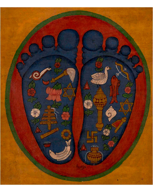 Buddha's Feet Thangka | Laden with Auspicious Signs | Religious Wall Decors