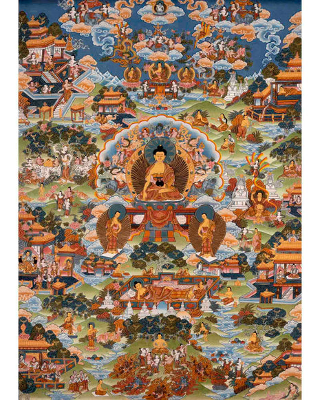 Buddha life Story Vintage Thangka | Religious Buddhist Art | Wall Decors