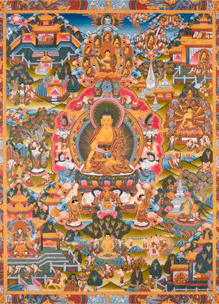 Buddha life Story | Vintage Original Hand-Painted Thangka
