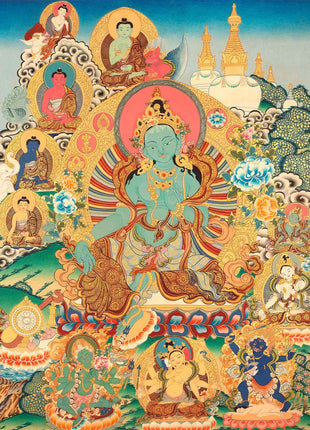 Buddhist Goddess Green Tara Thangka | Tibetan Traditional Art | Religious Wall Decoration