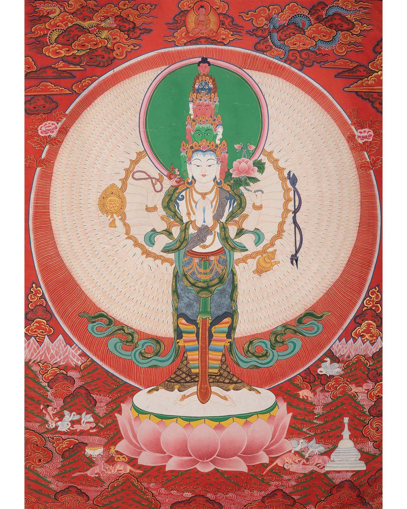 Buddhist Lokeshwor Thangka | 1000 armed Chengrezig Tibetan Buddhist