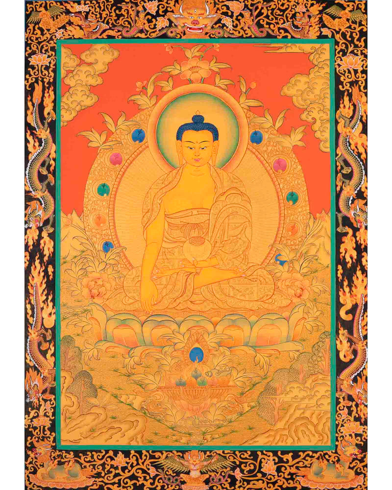 Buddhist Shakyamuni Buddha Thangka | Original Hand Painted 24k Gold Thangka