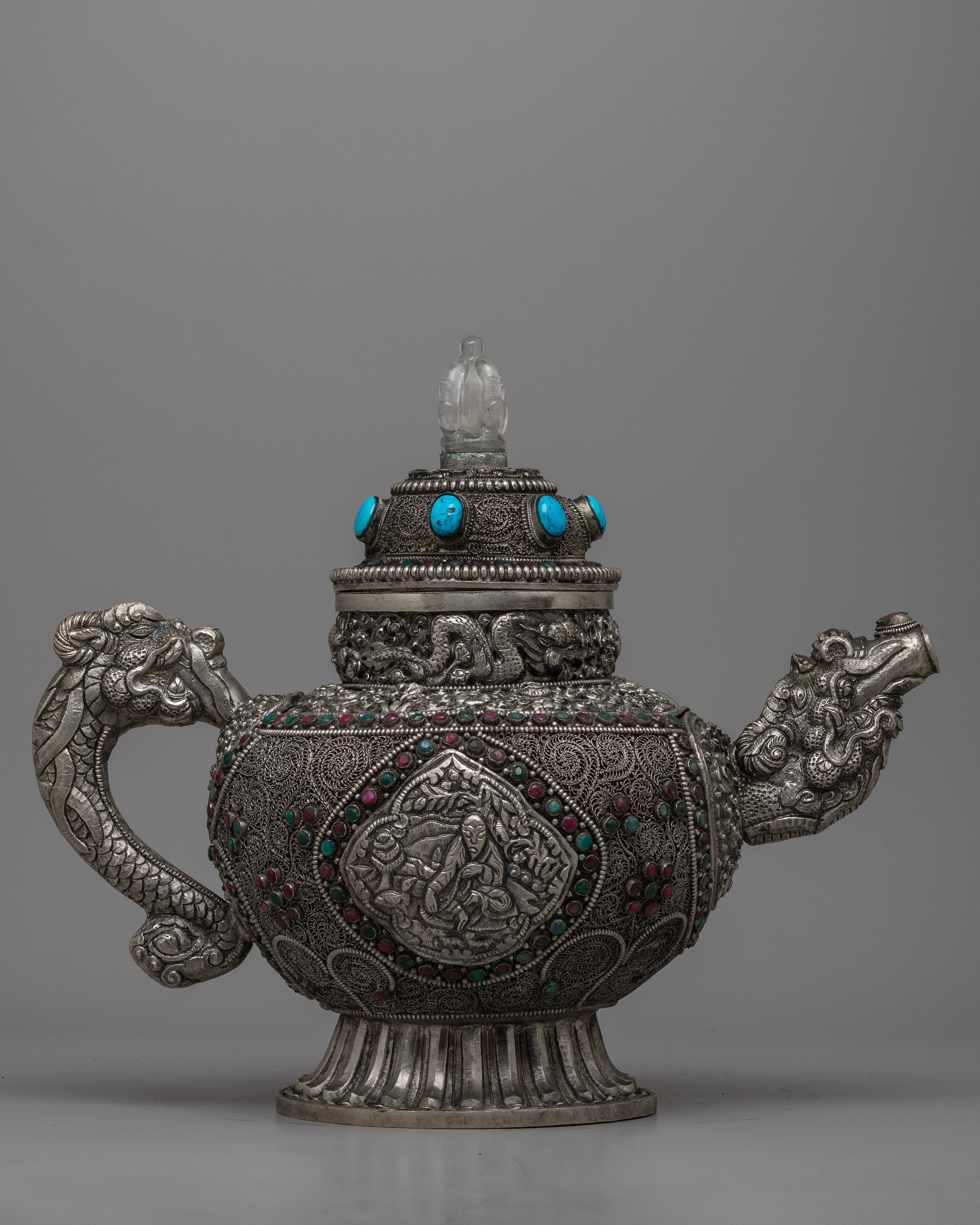 Silver Plated Tibetan Ritual Kettle 