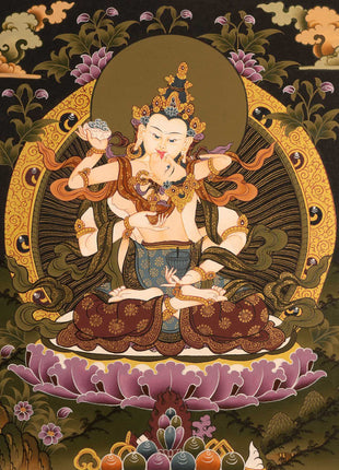 Buddhist Vajrasattva Thangka | Hand-Painted Tibetan Buddhist Thangka