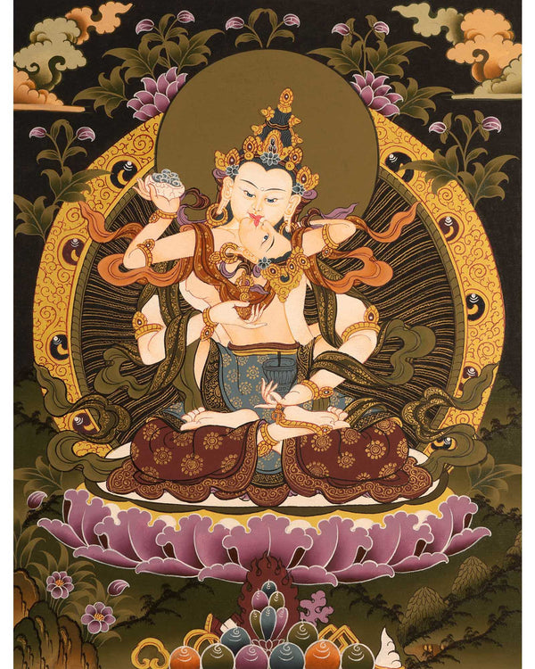 Buddhist Vajrasattva Thangka | Hand-Painted Tibetan Buddhist Thangka