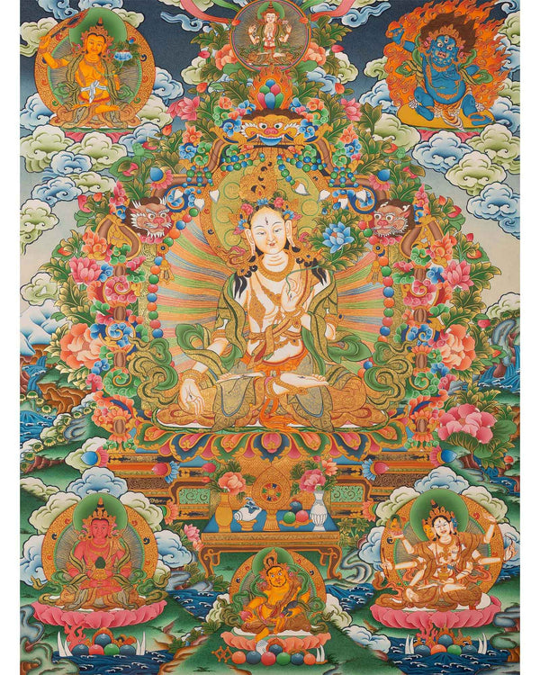 Buddhist White Tara Thangka | Yoga Meditation Canvas Art For Peace And Wellbeing | Wall decoration