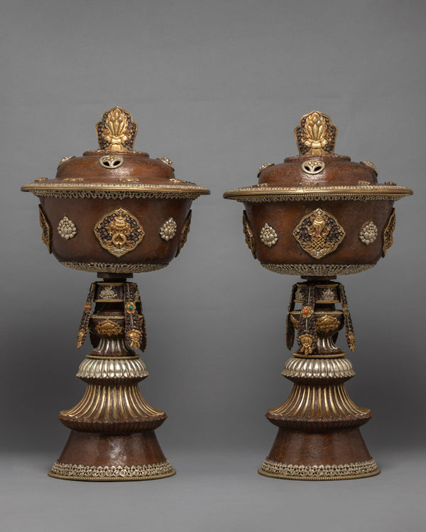 Tibetan Butter Lamp Set | Handcarved Lamp Set