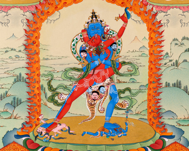 Chakrasamvara And Four Dakini | Tibetan Buddhist Thangka Art