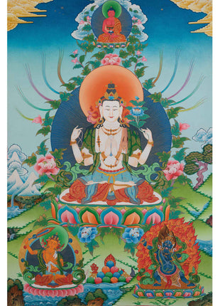 Chengrezig Avalokitesvara  Buddhist Thangka | Original Hand-Painted Thangka