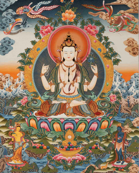 Chenresig Bodhisattva Thangka | Original Hand Painted Arya Bodhisattva Art