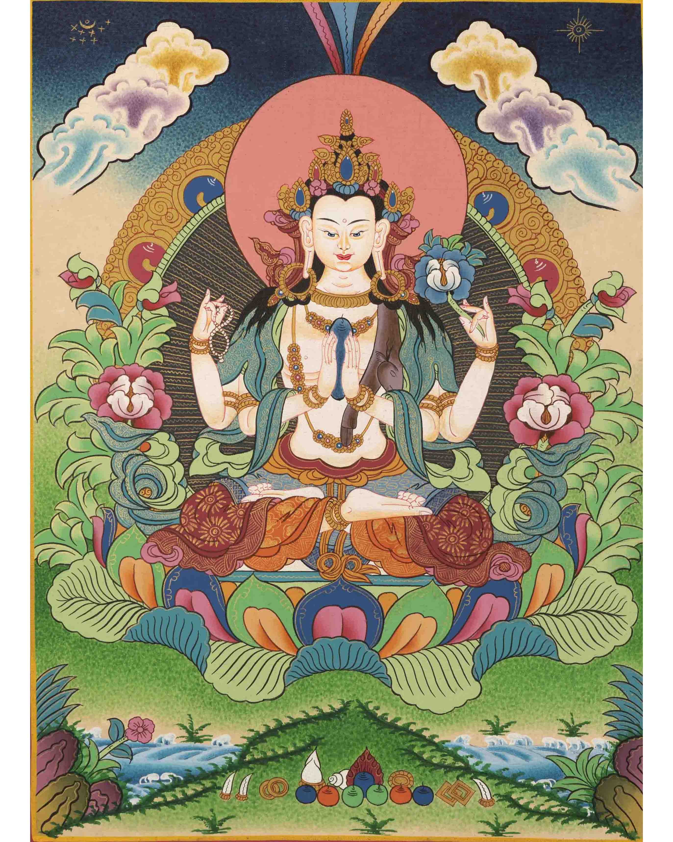 Chenrezig Bodhisattva Thangka | Shrine Room Decor