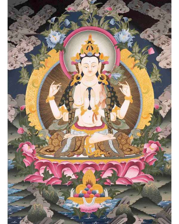 Chenresig Thangka | Avalokiteshvara | Handpainted Religious Art