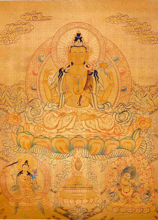 24K Gold Style Avalokitesvara Chengrezig Thangka | Wall Decor