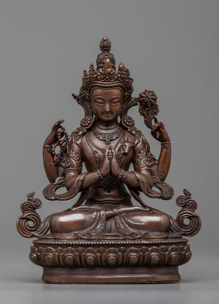 Oxidized Copper Chenresig Statue