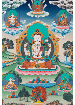 Chengrezig Handmade Original Thangka | Bodhisattva Avalokiteshvara