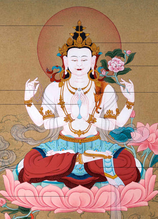 4 Arm Chenrezig Thangka For Buddhism Practice | Traditional Tibetan Himalayan Art