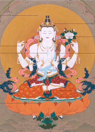 Traditional Tibetan Thangka For Chenrezig Mantra Practice | The Bodhisattva Of Compassion Art On Cotton Cavnas