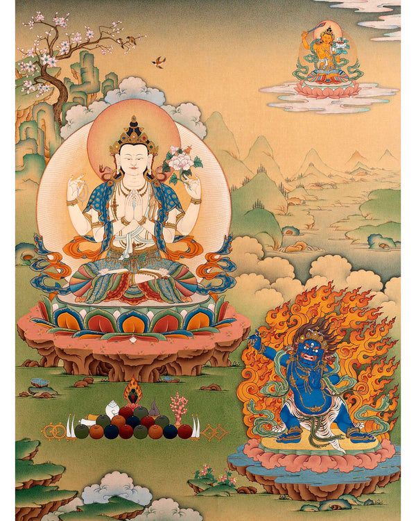 Bodhisattva Thangka - Chenrezig, Manjushri, Vajrapani