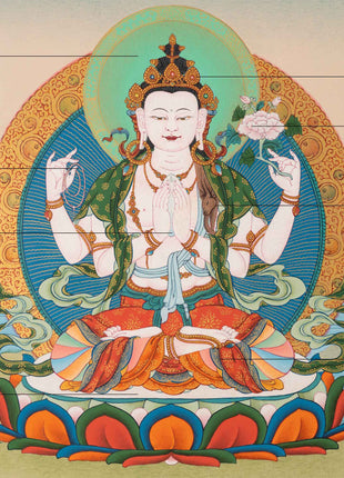 4 Armed Avalokiteshvara Thangka | High-Quality Tibetan Art