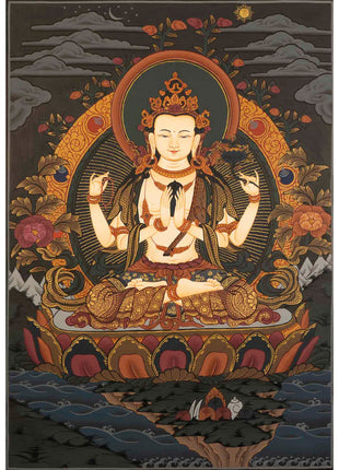 Chengrezig  Thangka Painting | Religious Tibetan Wall Art