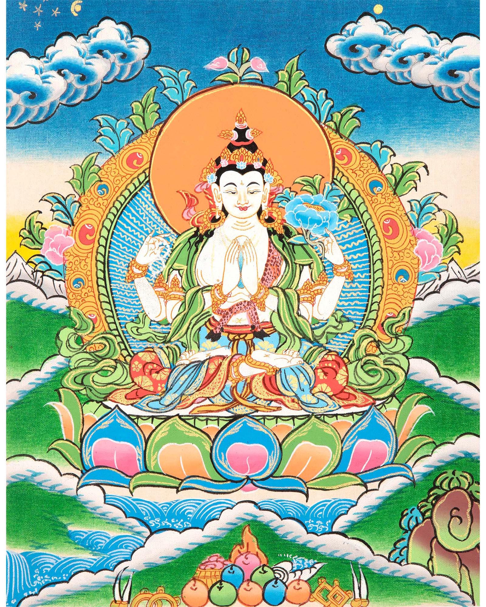 Chenrezig Thangka | Sacred Thangka Painting for Meditation and Good Lu