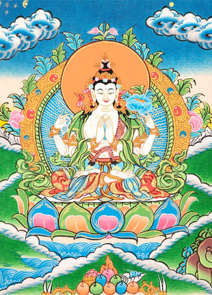 Chenrezig Thangka | Sacred Thangka Painting for Meditation and Good Luck