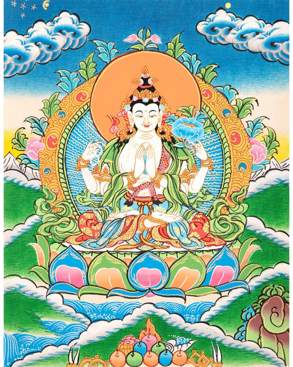 Chenrezig Thangka | Sacred Thangka Painting for Meditation and Good Luck
