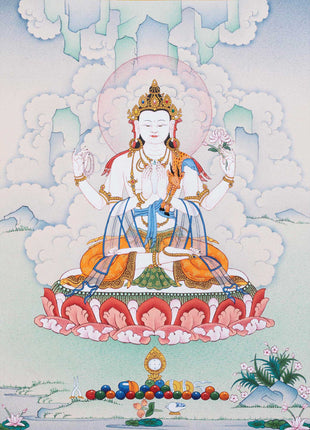 Four Armed Chenrezig Buddhist Art Thangka