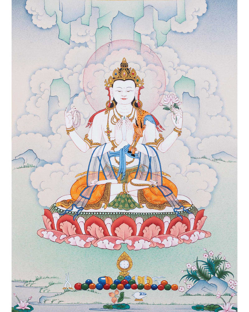 Four Armed Chenrezig Buddhist Art Thangka