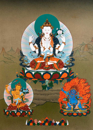 Chenrezig, Manjushri, Vajrapani Thangka
