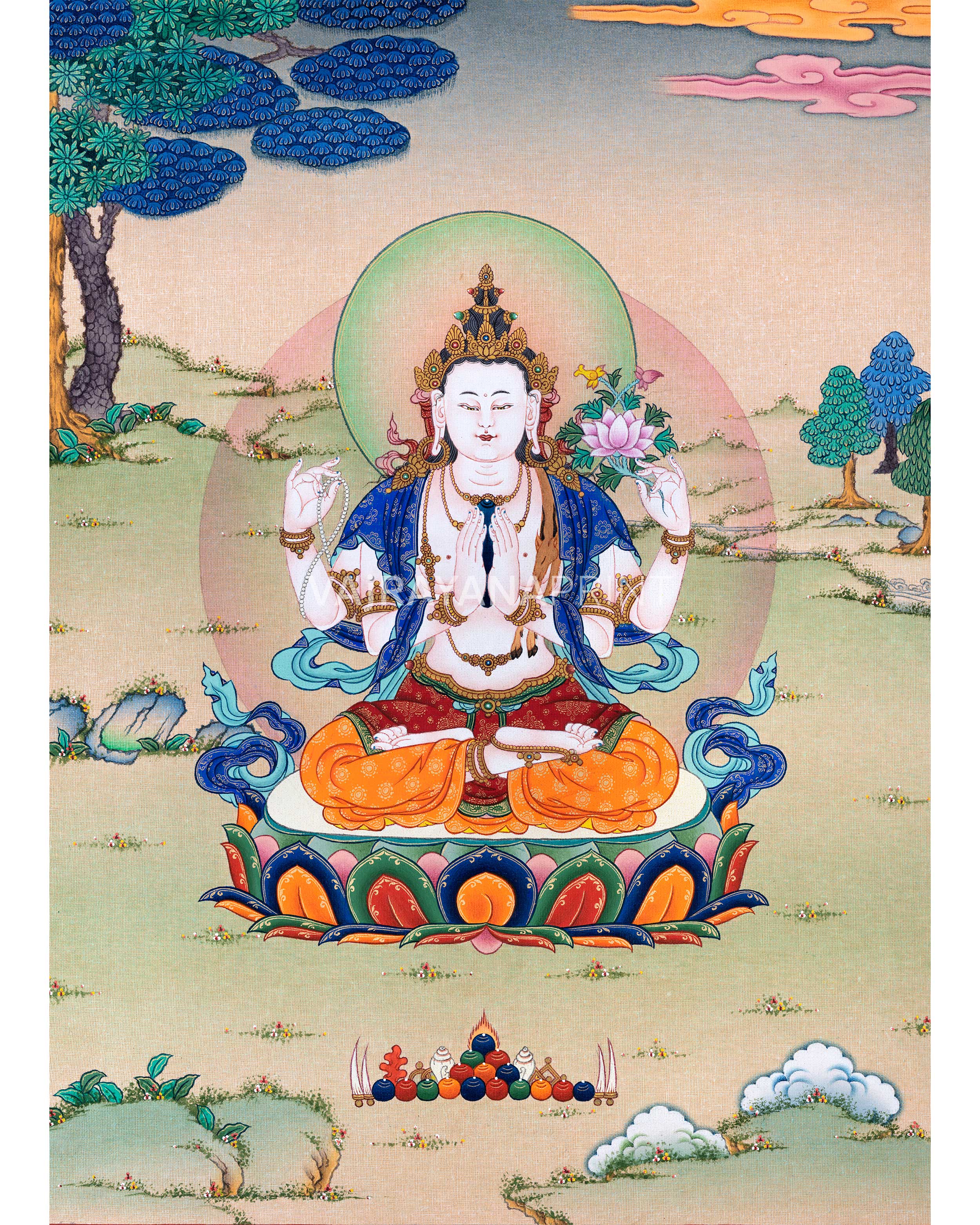 Chexrezig High-Quality Cotton Canvas Print For Chenrezig Meditation | Himalayan