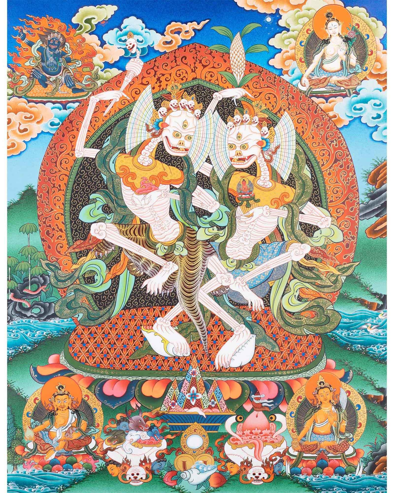 Chitipati Mahakala Thangka | Religious Handpainted Art | Wall Hanging