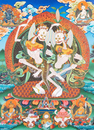 Chitipati Mahakala Thangka | Religious Handpainted Art | Wall Hanging Decors