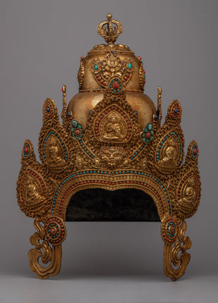 Buddhist Headdress Crown | Elegant Copper Headpiece for Spiritual Practices