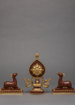 Wheel Of The Law And A Pair Of Crouching Deer