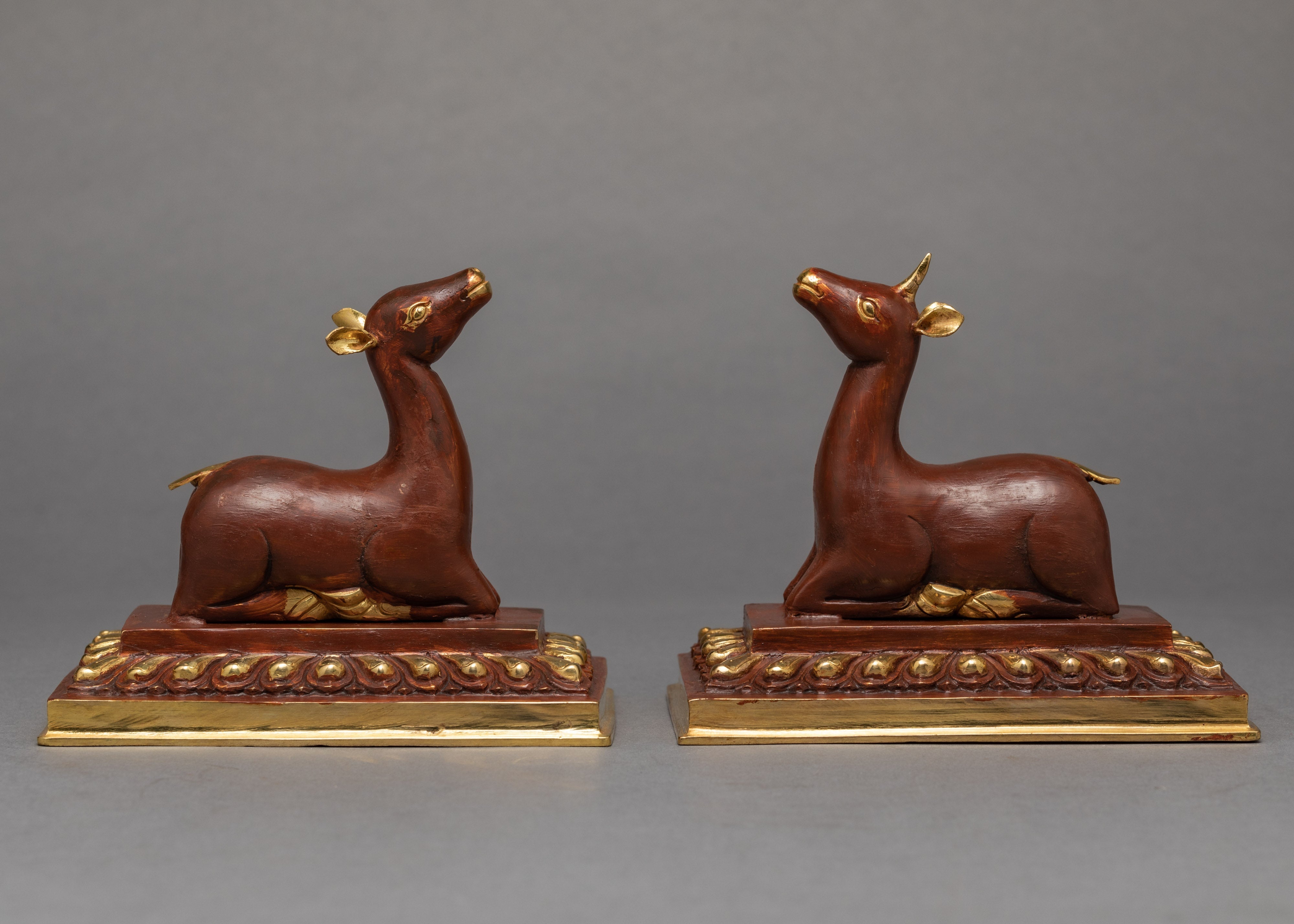 Wheel Of The Law And A Pair Of Crouching Deer | Buddhist Symbol