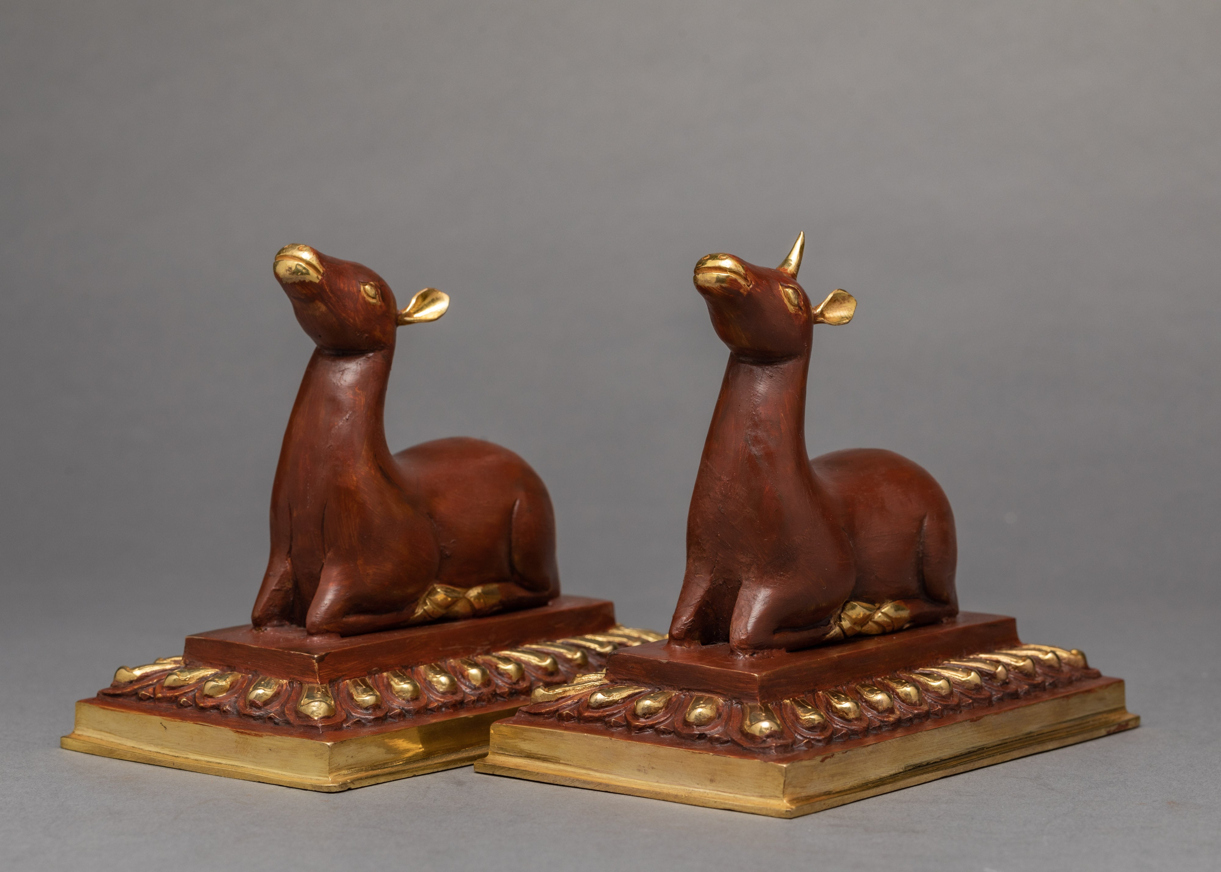 Wheel Of The Law And A Pair Of Crouching Deer | Buddhist Symbol