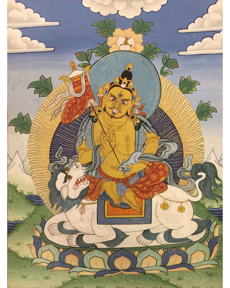 Guardian King Dharmapala Namtose Thnagka | Vintage Buddhist Dzambala Art | Wall Decor
