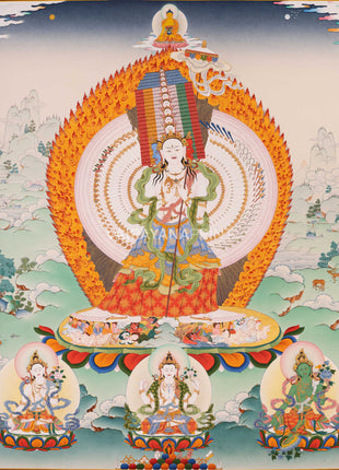 Sitatapatra Thangka Print with Green Tara, White Tara and Chenrezig