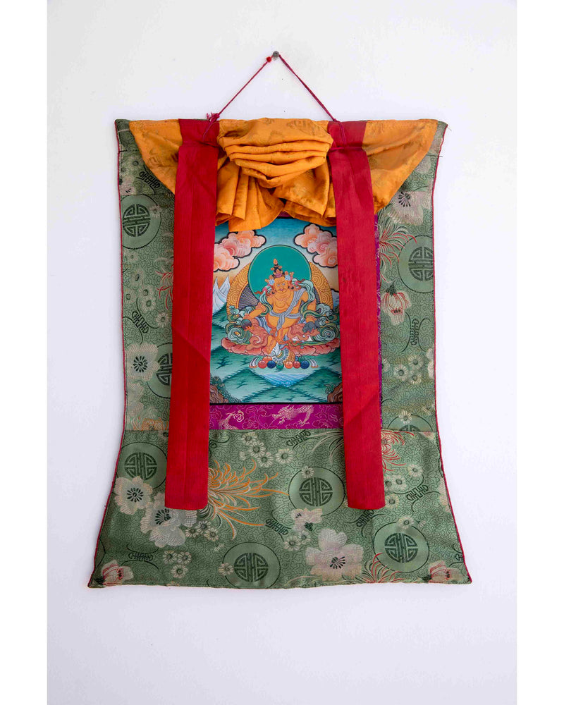 Dzambala Kubera Thangka With Brocade