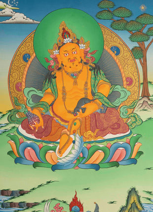 Dzambala Kubera Thangka | Traditional Buddhist Art | Wall Decors