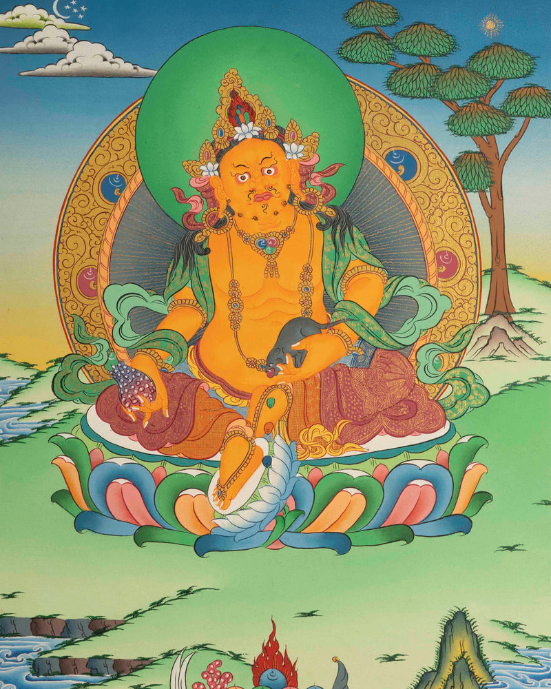 Dzambala Kubera Thangka | Traditional Buddhist Art | Wall Decors