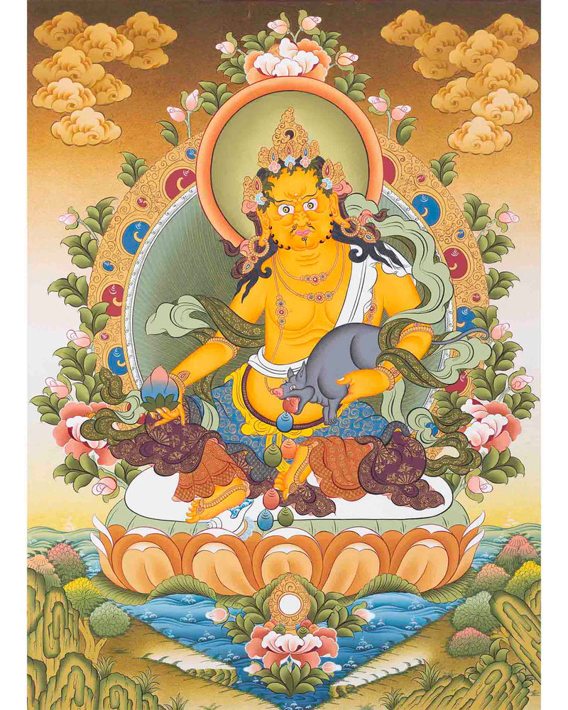 Dzambala Kubera Thangka | Religious Buddhist Art | Wall Decors