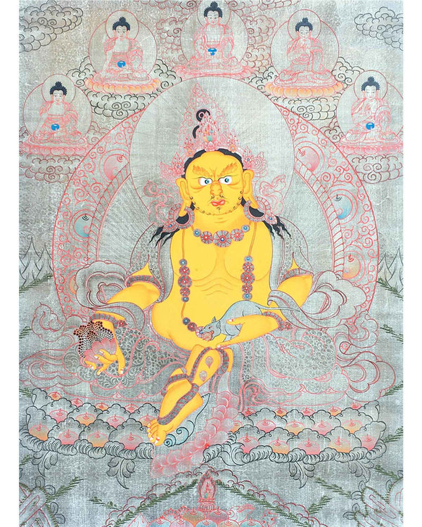 Dzambala Thangka Painting | Brocade Mounted Dzambhala Mantra