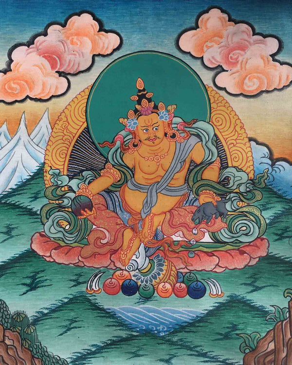 Small Yellow Dzambala Thangka | God of Wealth