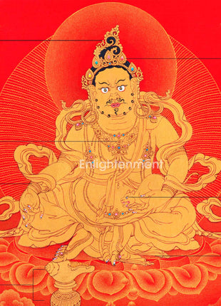 Hand-Painted Himalayan Thangka For Jambhala Mantra Practice | Traditional Wealth Deity Artwork