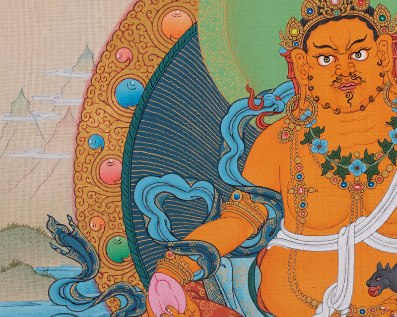 Jambala, Dzambhala Thangka, Tibetan Buddha Thanka, Original Painting